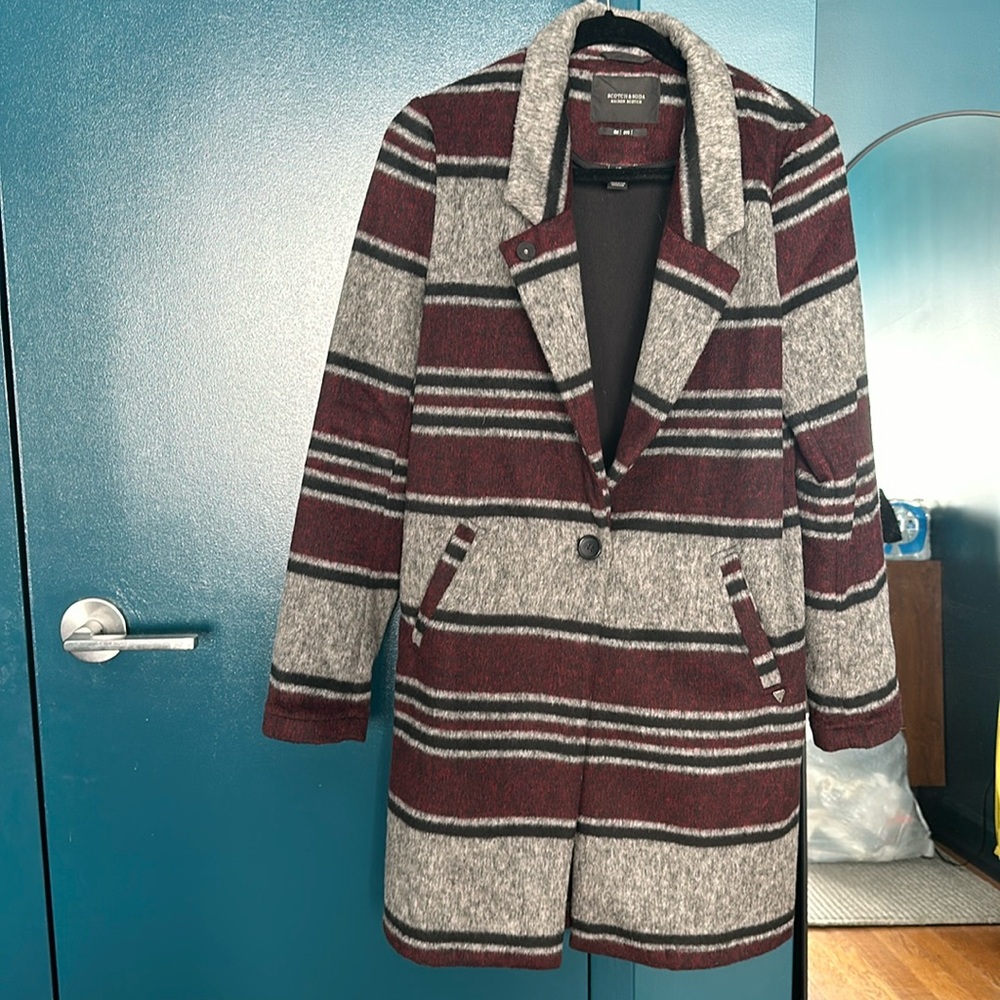 Scotch and Soda wool blend striped long coat